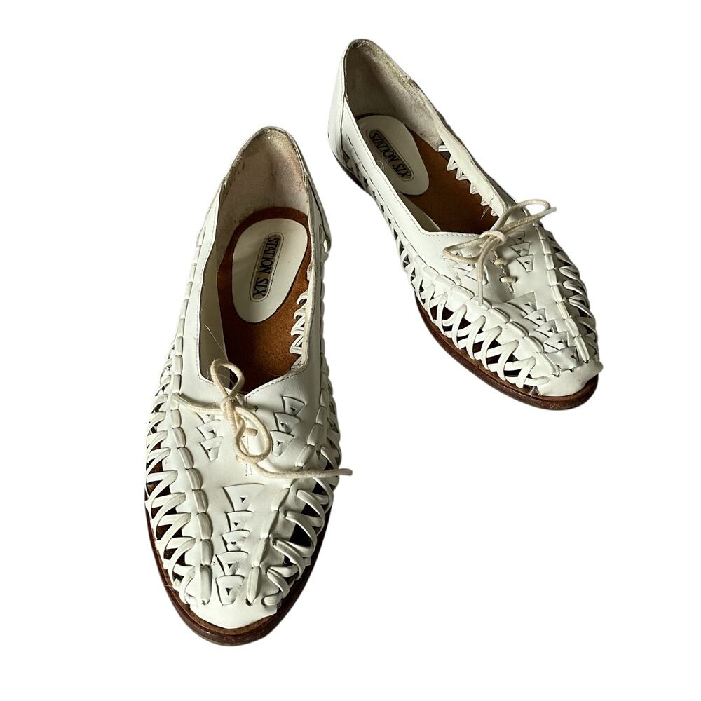 Station Six White Leather Huaraches: 90s, Y2K
